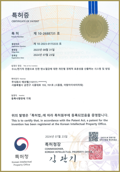 수소/전기차 전환 탄소절감 특허증